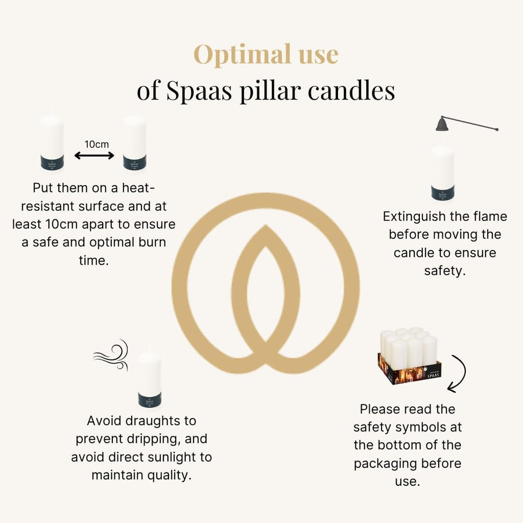 Spaas Tray of 9 Unscented Pillar Candles, Paraffin Wax White, D 60 mm x H 150 mm