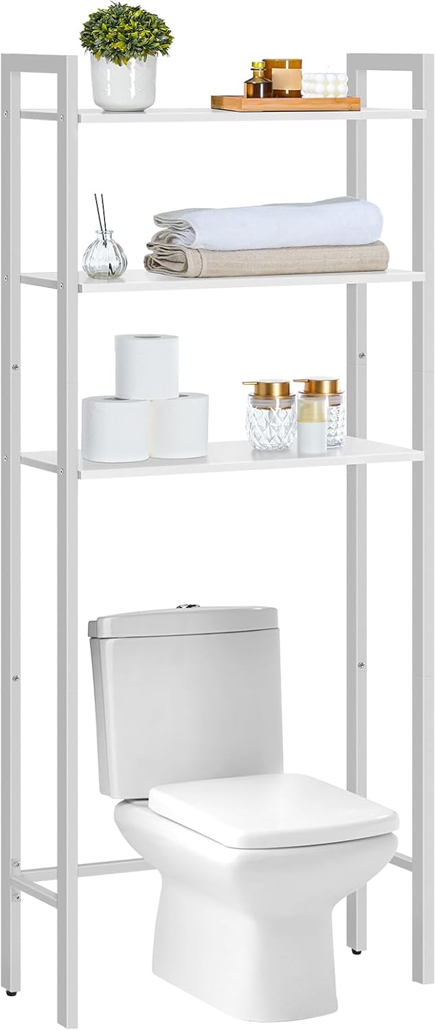 HOOBRO Over The Toilet Storage, 3-Tier Bathroom Organizer Shelf Over Toilet, Freestanding Bathroom Storage Shelves, Space Saver, Easy to Assemble for Room, White WT41TS01