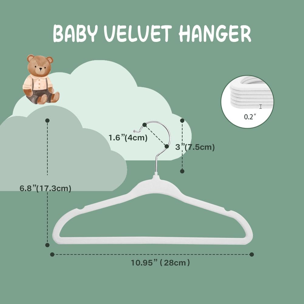 Stormix Baby Velvet Hangers, White, 11 inches 32 Pack