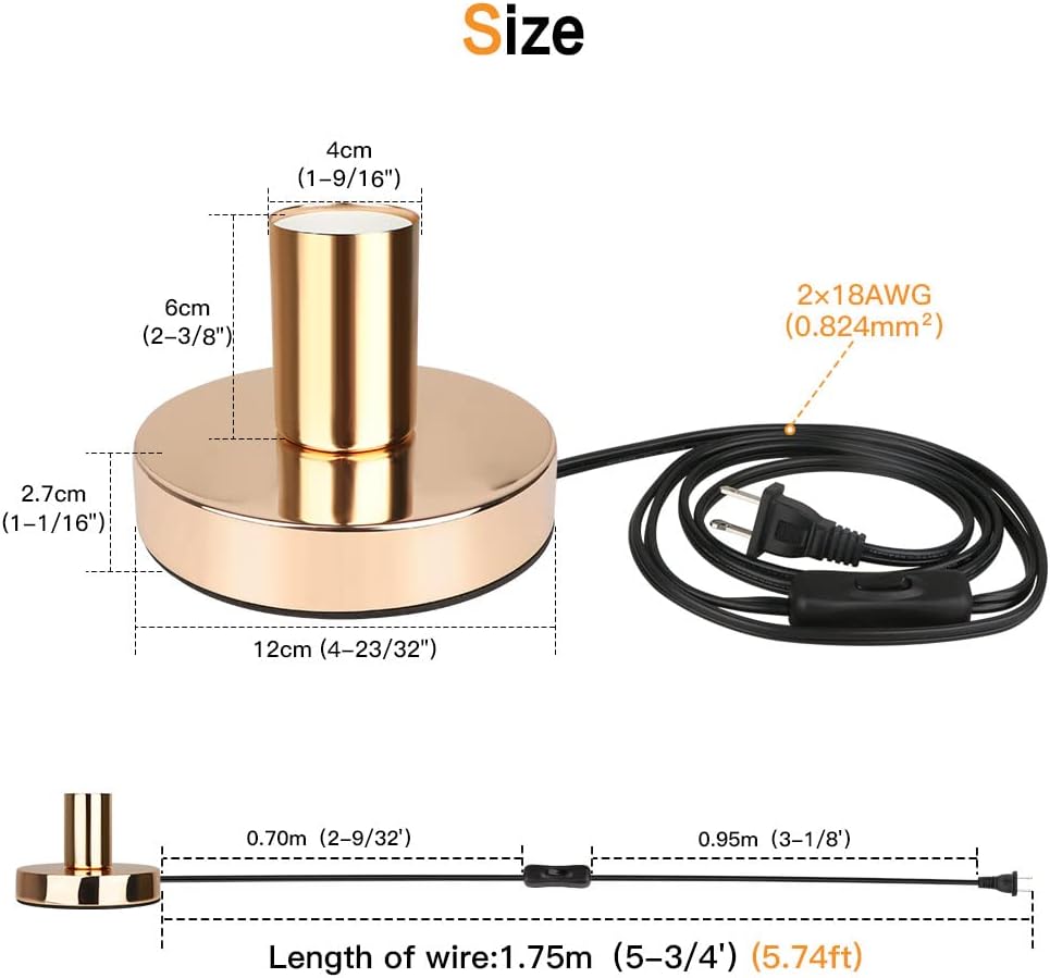 Helunsi Industrial Table Lamp Base, E26 E27 Gold Lamp Base Without Shade