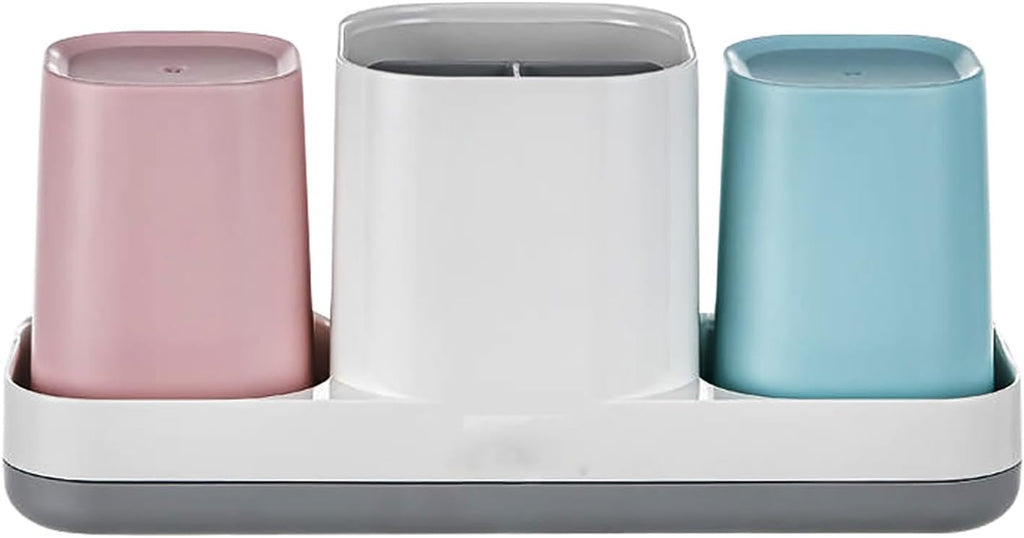 Toothbrush Holder for Bathroom, Kids Toothbrush Holder with Cups, Electric Toothbrush Holder for Bathroom Decor, Kids Bathroom Accessories Set with Toothpaste Holder, Pink & Blue
