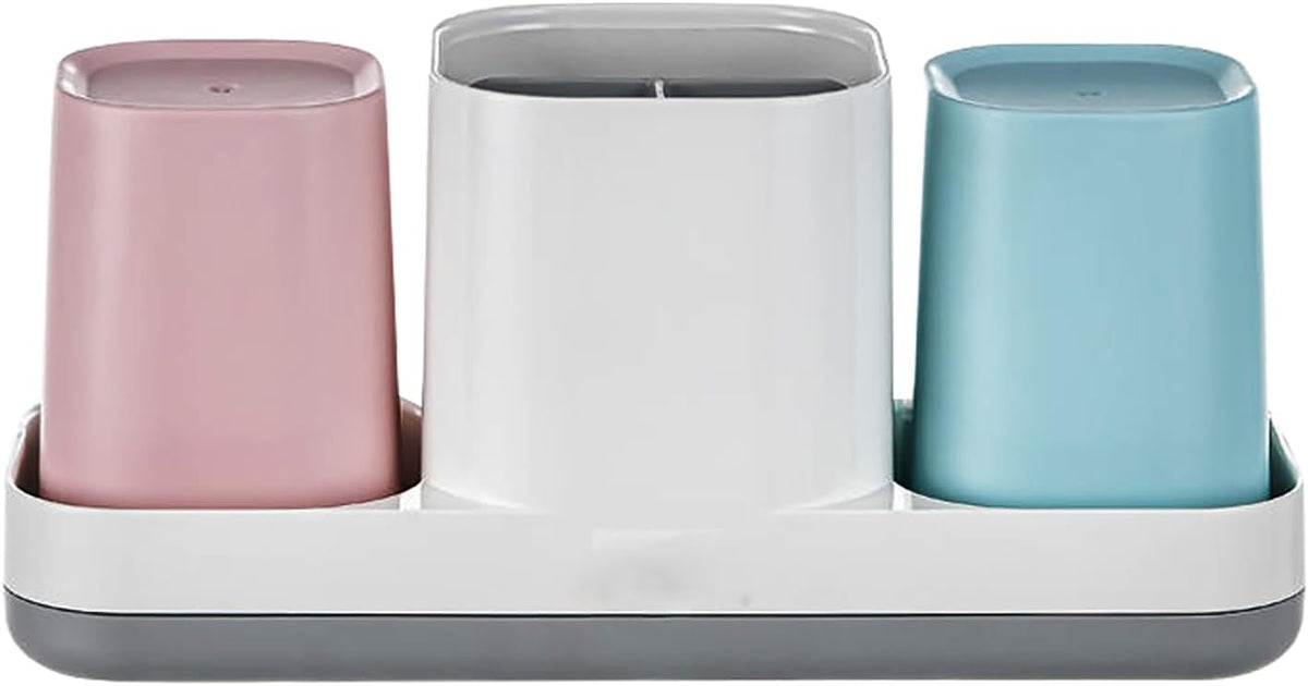 Toothbrush Holder for Bathroom, Kids Toothbrush Holder with Cups, Electric Toothbrush Holder for Bathroom Decor, Kids Bathroom Accessories Set with Toothpaste Holder, Pink & Blue