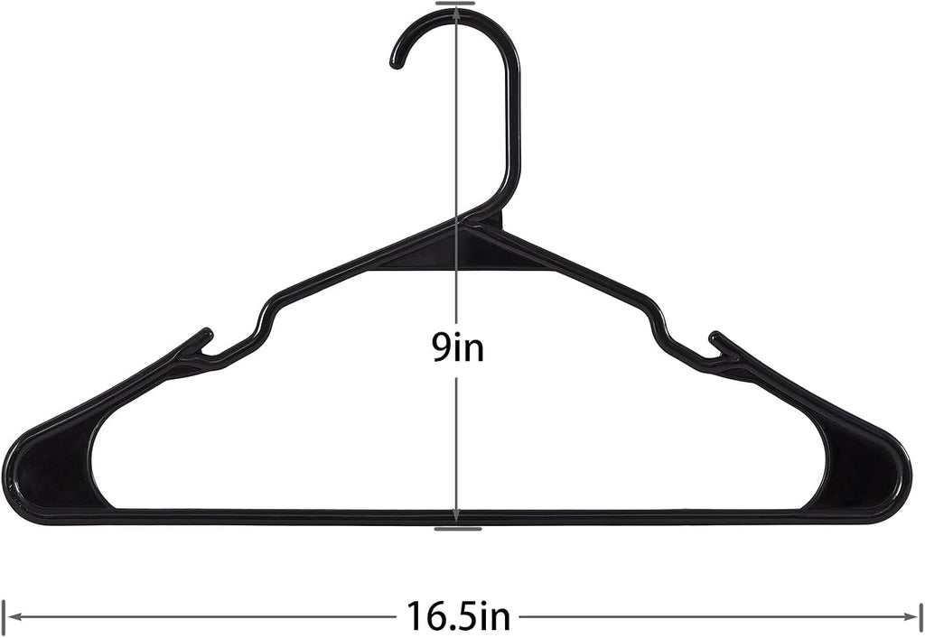 VECELO 25 Pack Plastic Hangers-Clothes Hangers with Shoulder Non Slip Notches,Clothing Hangers for Closet Space Saving-Heavy Duty Coat Hanger,Black
