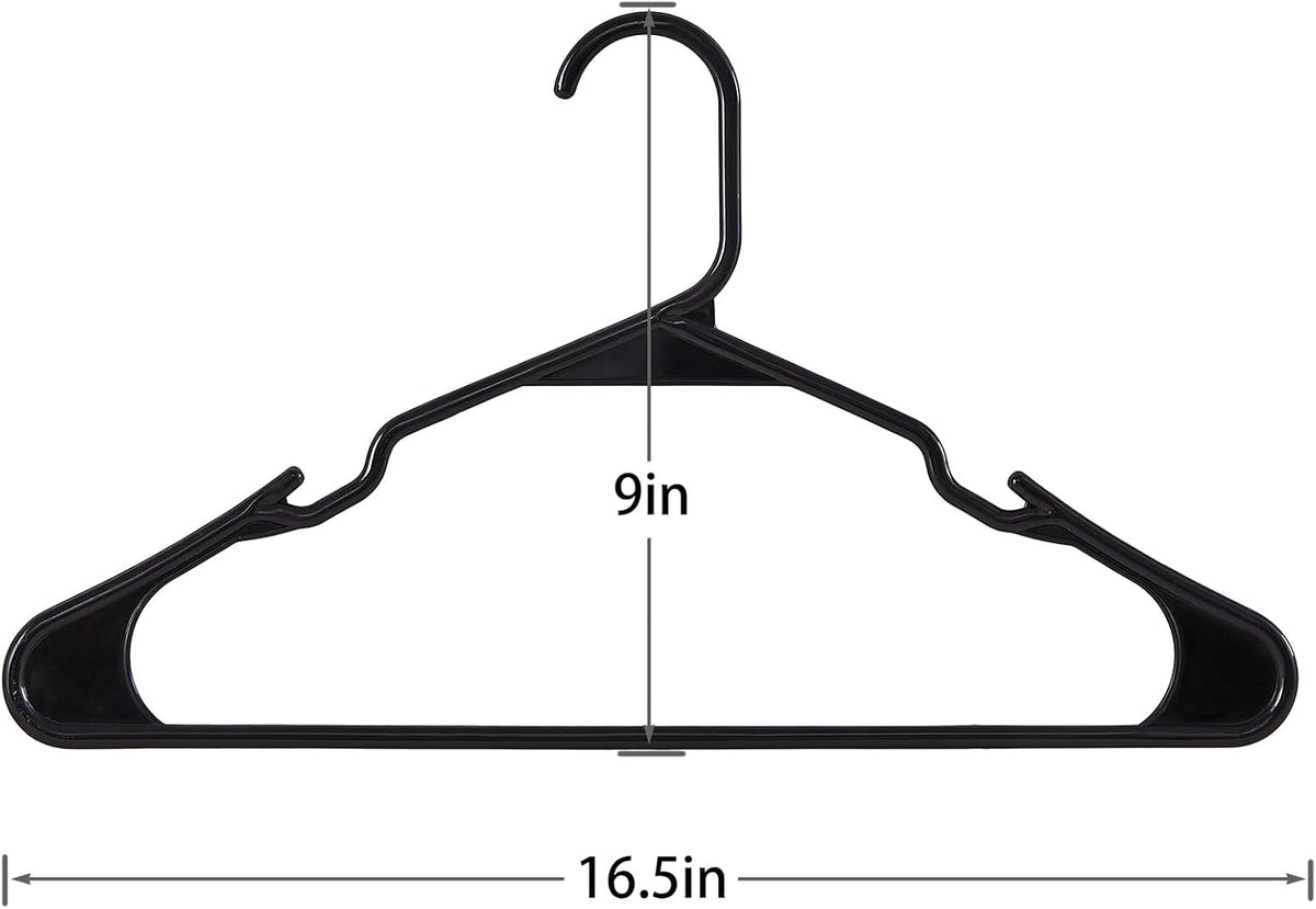 VECELO 25 Pack Plastic Hangers-Clothes Hangers with Shoulder Non Slip Notches,Clothing Hangers for Closet Space Saving-Heavy Duty Coat Hanger,Black