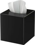 Tissue Box Cover, Square Plastic Tissue Box Holder with Anti Slip Base, Modern Decor Facial Napkin Holder for Bathroom Vanity Countertop, Bedroom Dresser, Night Stand, Parlors, Offices, Black