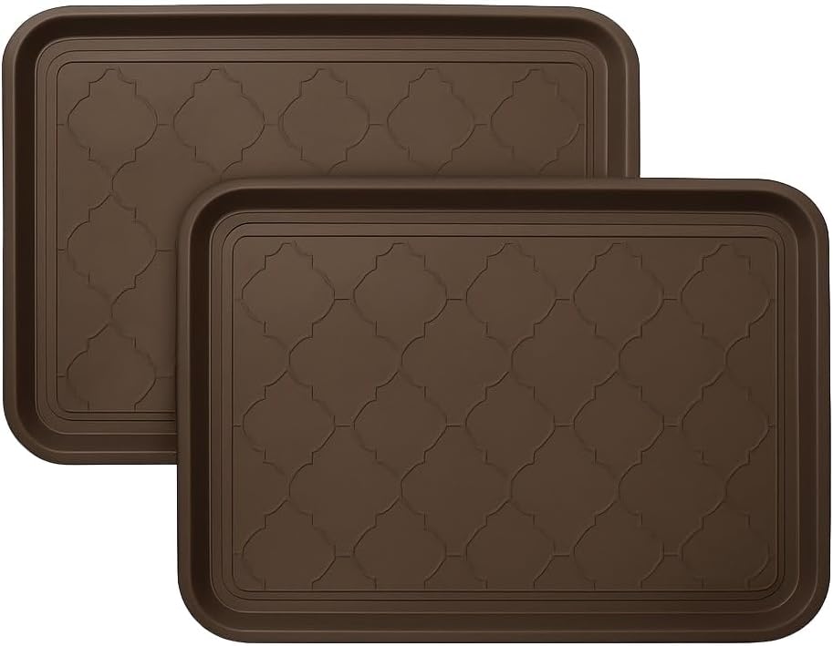 2-Pack Boot Trays for Entryway, Plastic Shoe Tray with Raised Edges (Brown)