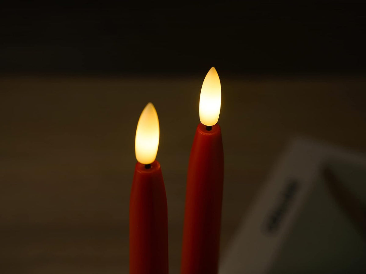 Stmarry Red Flameless Taper Candles with Remote Control - 11 Inch LED Candlesticks Battery Operated, Realistic 3D Flame with Wick, Timer, Christmas Decor - Set of 6