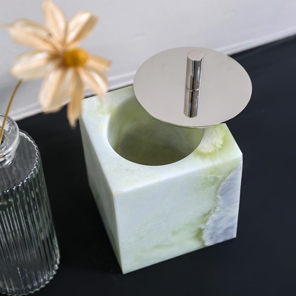 Marble Canisters QTip & Greed Marble Cotton Swab Holder with Lid