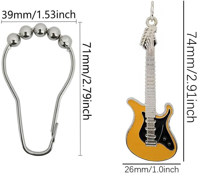 12Pcs Guitar Shower Curtain Hooks for Bathroom Shower Rods
