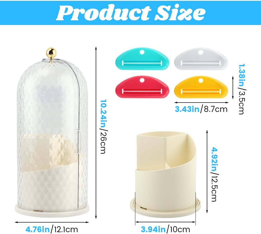 3 Slots Rotating Toothbrush Holder with Cover for Bathroom Countertop