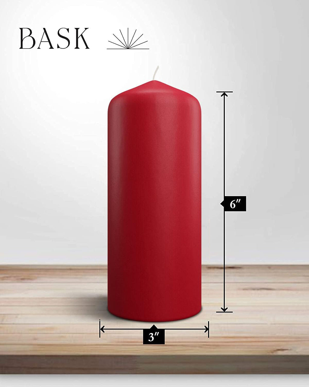 Cone Top Pillar Candles by Bask - Set of 6-3" x 6" Dripless Unscented Holiday Candles in Red for Home Decor, Relaxation & All Occasions