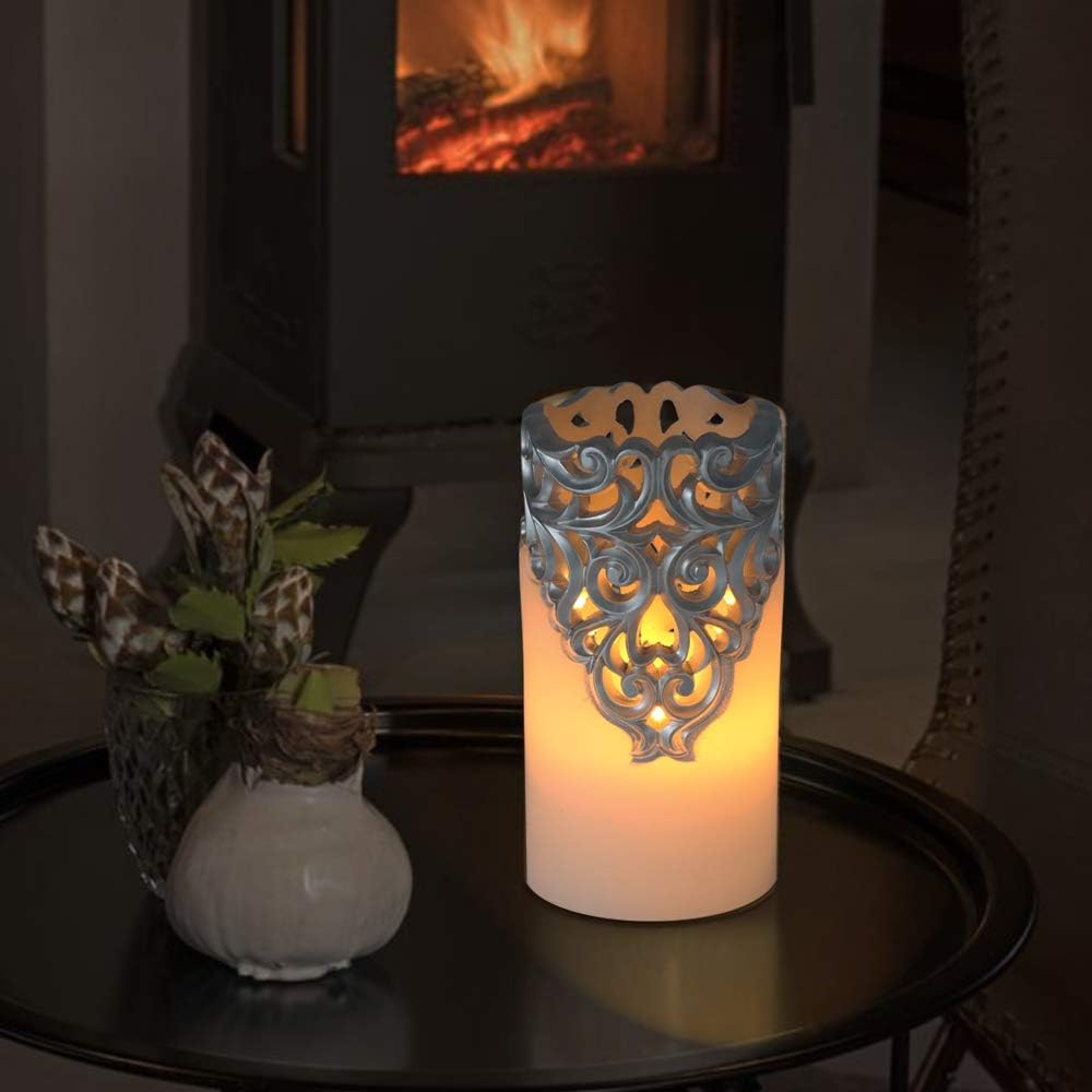 Eldnacele Silver Hollow Flameless Pillar Candles with 5H Timer