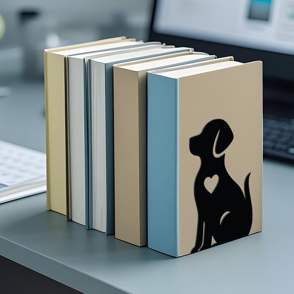 WADORN 1 Pair Dog Metal Bookends for Shelves, Puppy Book Ends Support