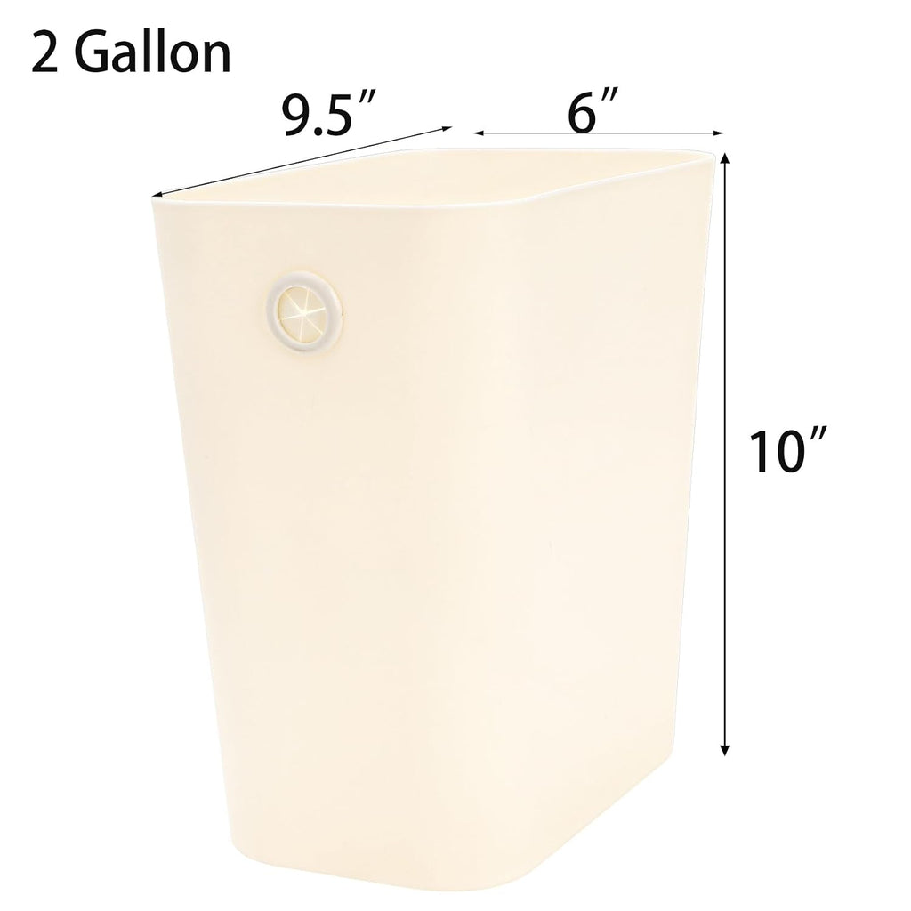 Jucoan 4 Pack 2 Gallon Small Plastic Trash Can, Slim Narrow Garbage Can Wastebasket for Bathroom, Office, Bedroom, Toilet, RV, Near Desk, Under Sink, Secure Trash Bag Hole Design, Open Top, No Lid