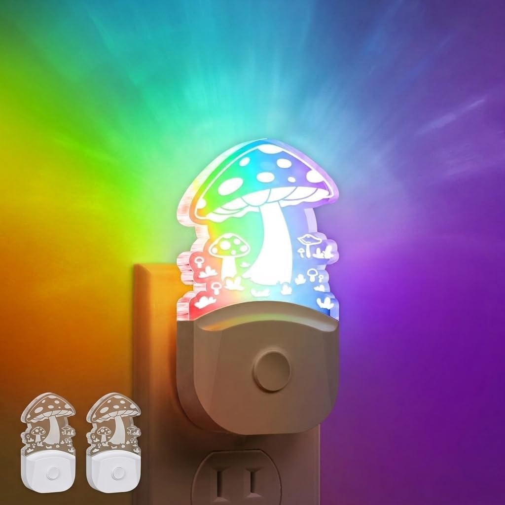 DORESshop Mushroom Night Light [2 Pack],Plug in Night Light,Color Changing