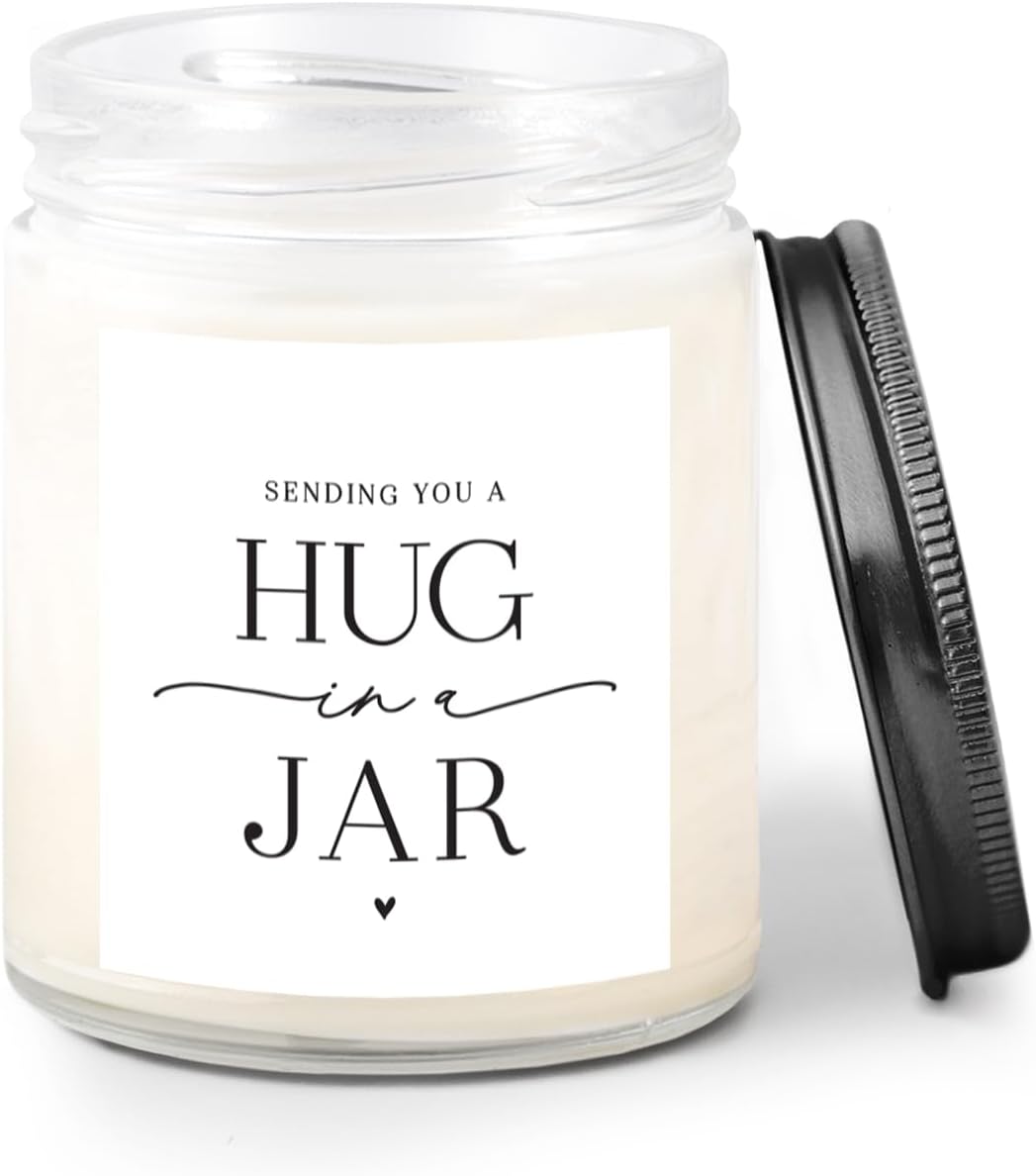 ThreeKin Warm Hug in a Jar Scented Candles for Home, Relaxing Aromatherapy Gifts for Women with Lavender Essential Oils, Natural Soy Wax Blend, Long 65-Hour Burn, Friendship Gifts, 9 Oz
