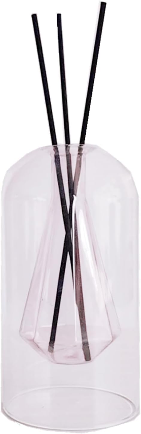 1PCS Double Layer Glass Diffuser Bottle,Empty Home Decoration Container,Fragrance Accessories with Black Sticks for DIY Perfume & Oils Replacement 110ml (Pink Crystal)