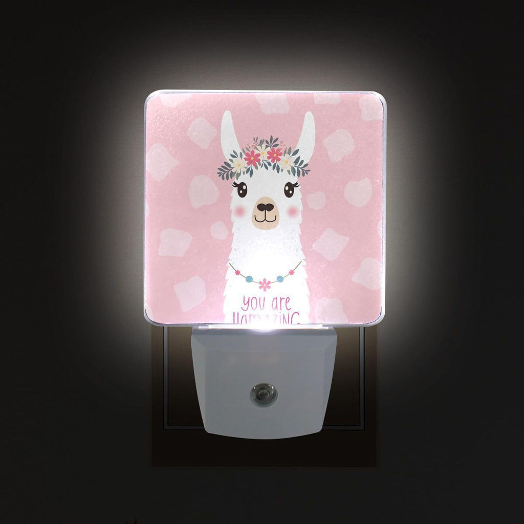 2 Pack Plug-in LED Night Light Lamp You are Llama Amazing Printing with Dusk to Dawn Sensor for Bedroom, Bathroom, Hallway, Stairways, 0.5W