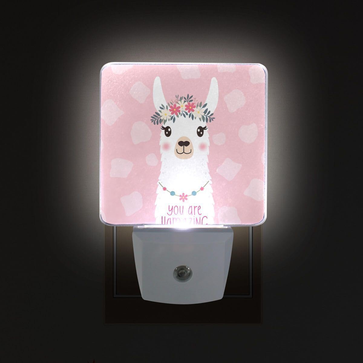 2 Pack Plug-in LED Night Light Lamp You are Llama Amazing Printing with Dusk to Dawn Sensor for Bedroom, Bathroom, Hallway, Stairways, 0.5W