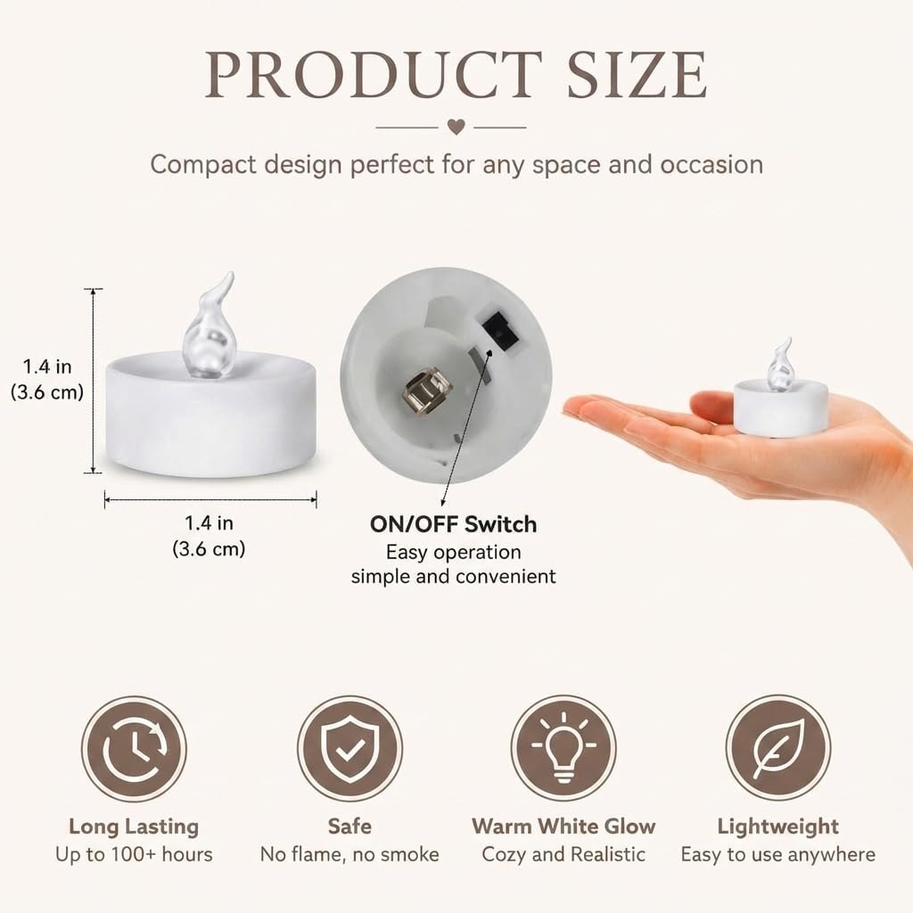 24 Tea Lights Led Flickering with Timer Function (6 hrs on, 18 hrs off), Christmas Mini Flameless Candles Tealights Battery Operated Flickering Warm White for Wedding Party Thanksgiving Decoration