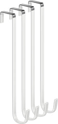 Single Long Over Door Steel Hooks 4 Pack Fit 1-3/8" Door 12" White