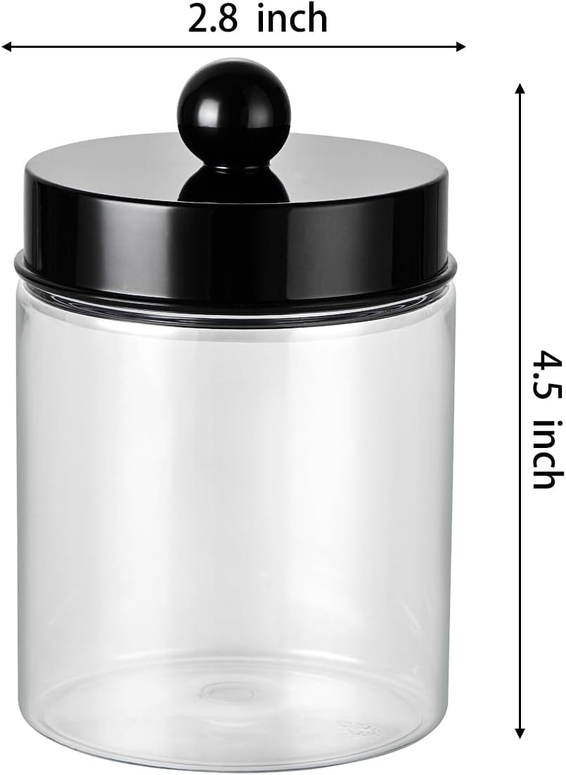 3PC Farmhouse Decor Qtip Holder Apothecary Jars, (Black, Plastic)