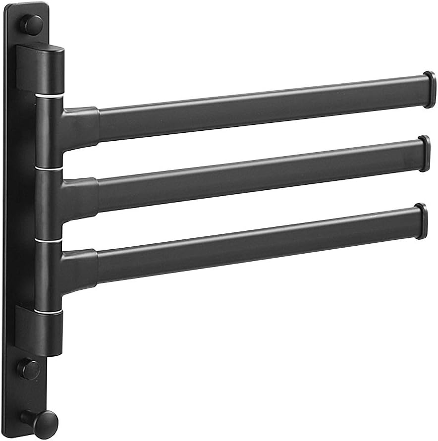 Swivel Hand Towel Bar Bathroom Swing Hanger Towel Rack Holder Matte Black Finish, Wall Mounted, 3-Arm