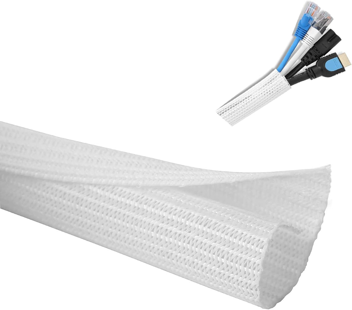 10ft - 1/2 inch Diameter Cord Protector, Hibucuo Cable Management Sleeve Wire Loom Tubing Cable Sleeve Split Sleeving for USB Cable Power Cord Audio Video Cable,TV Computer Office Home Entertainment