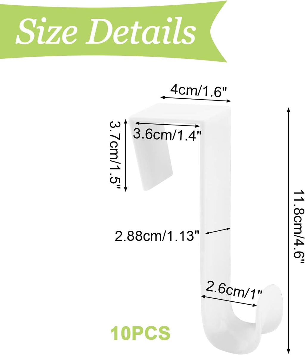 Over The Door Hooks, 10 Pcs Plastic Over The Door Hooks Hangers Durable Cabinet Door Hooks Organizer White Door Hooks for Bathroom, Bedroom, Kitchen (White)