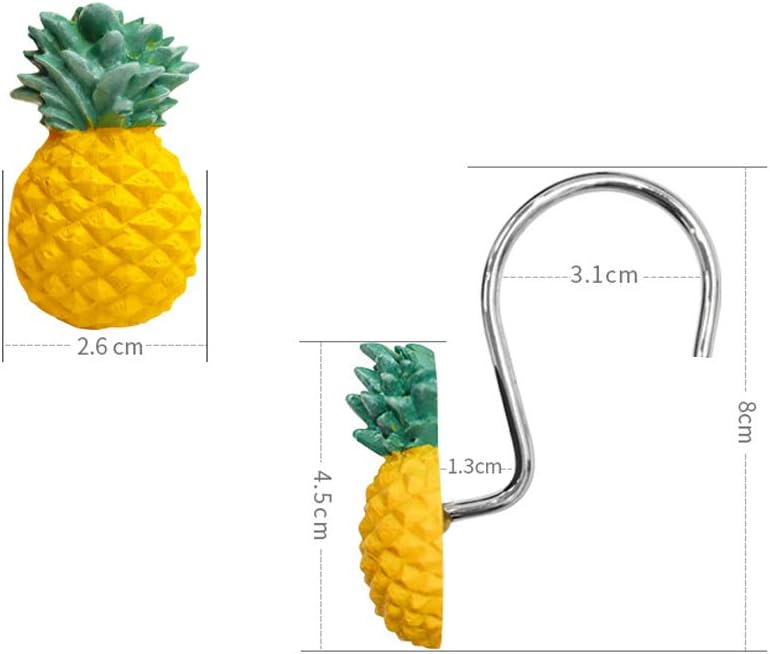 Chictie Yellow Pineapple Shower Curtain Hooks Set of 12,Cute Fruit Design Stainless Steel Shower Hooks Decorative Hanger Rings Rust Resistant for Bathroom Kids Room Fashion Home Decor