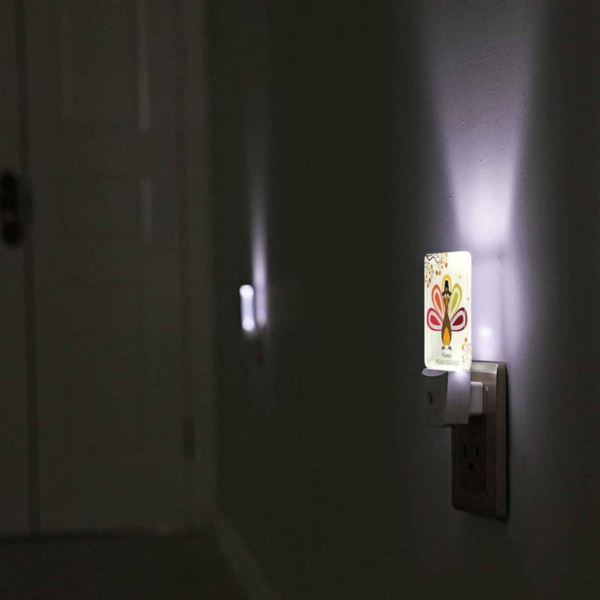 LED Night Light Plug into Wall with Dusk to Dawn Light Sensor White Energy Efficient Thanksgiving Turkey Happy Nightlight for Bedroom Bathroom Hallway Living Room Kitchen