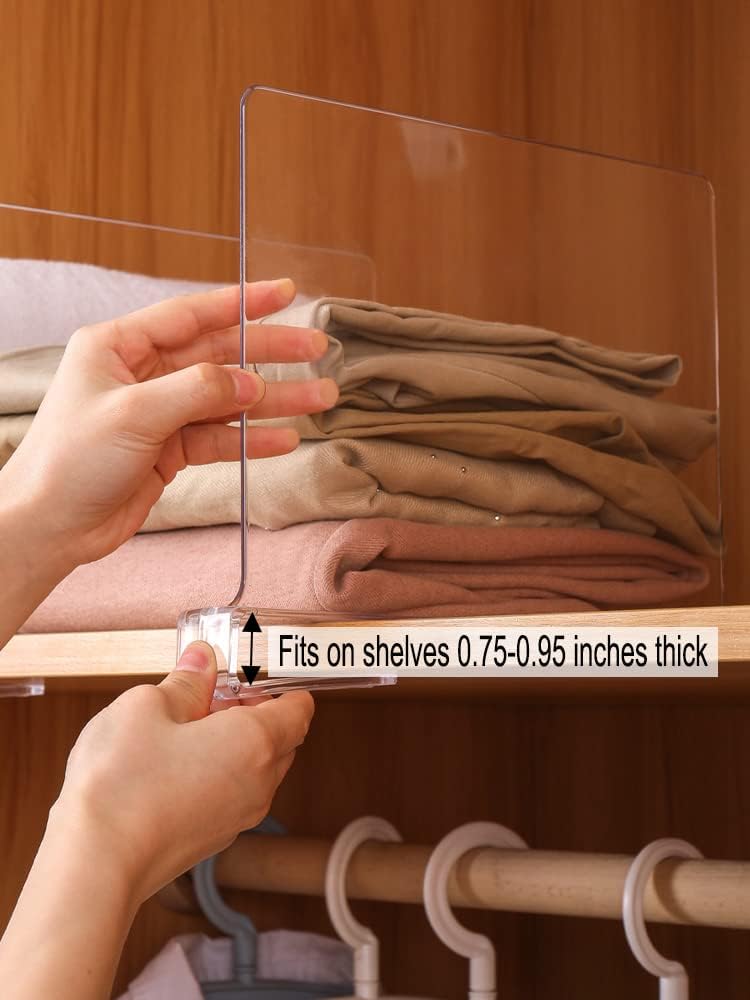 Sooyee Acrylic Shelf Dividers for Closet Organization,4 PCS Closet Shelf Organizer,Closet Dividers Purse Organizer for Closet,Closet Separator for Bedroom Kitchen Cabinets and Office Shelves,Clear