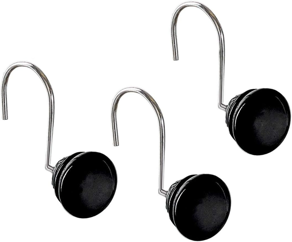 Creative Scents Black Shower Curtain Hooks Decorative | Set of 12