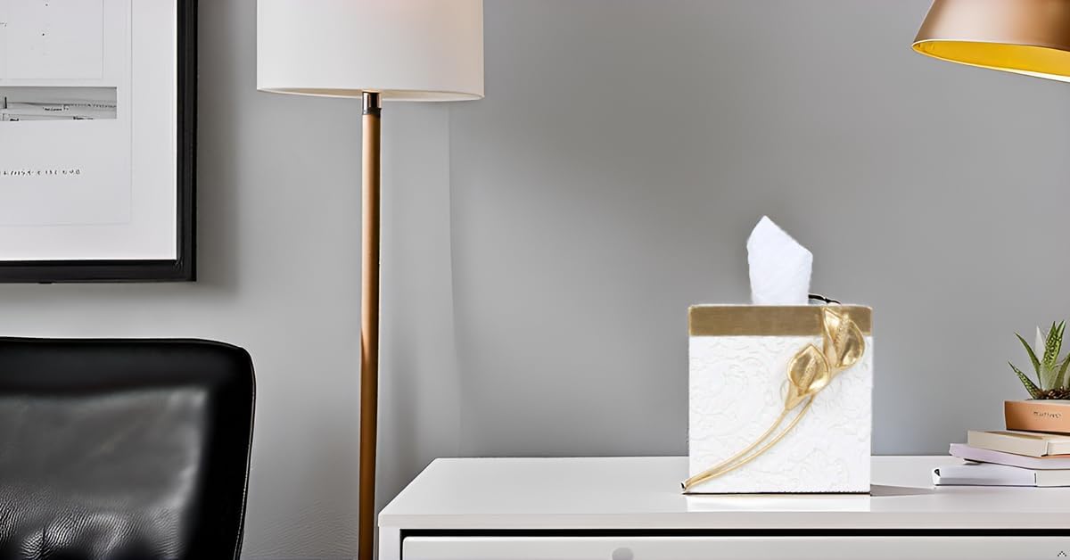Hymmah Modern Square Tissue Box Cover Holder,Bathroom Accessories Decor Unique Design Tissue Box Cover for Bathroom Vanity Counter Tops Also Great for Bedrooms and Living Rooms