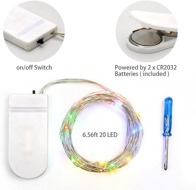 BXROIU Battery Fairy Lights, 6 Pack 20 LED Multi-Colour Silver Wire