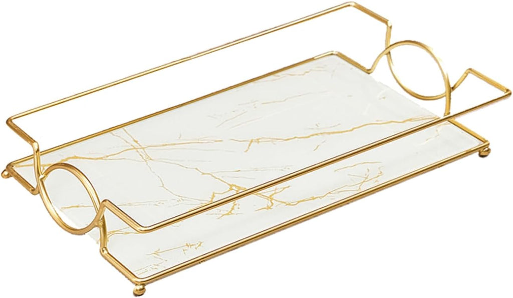 Toilet Tank Tray White Gold Glass Bathroom Vanity Organizer