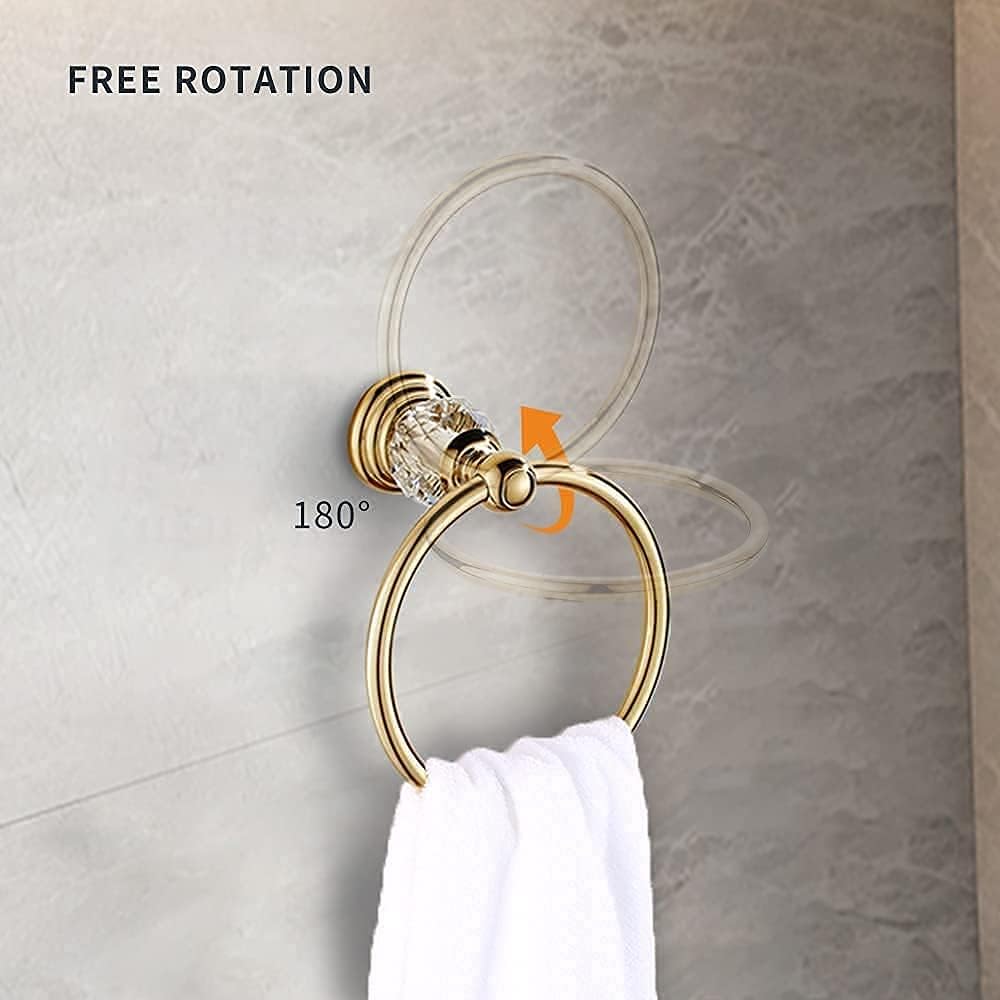 WINCASE Gold Bathroom Accessories, Adjustable Crystal Towel Bar Set, Golden Hardware Set Hand Towel Ring Racks Paper Holder Hook Wall Mounted