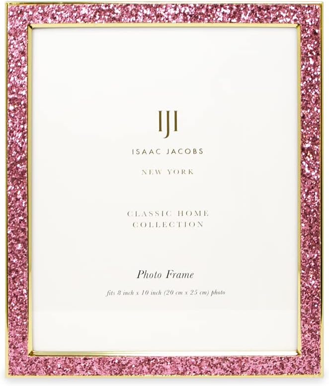 Isaac Jacobs 8x10 Pink Glitter Glitter w/Gold Metal Picture Frame w/Easel