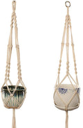 Set of 2 Macrame Plant Hanger with Metal Ring Wall Hanging Planter Basket for Indoor Outdoor Flower Pot Plant Holder Wall Art Vintage-Inspired Home Decor, Cotton Rope, 4 Legs 41 inch (Model 01& 02)