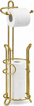 SunnyPoint Bathroom Toilet Tissue Paper Roll Storage Holder Stand with Reserve, The Reserve Area Has Enough Space to Store Mega Rolls (Gold)