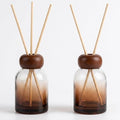 2 Pack 120ml Empty Reed Diffuser Bottles with 10 Reed Sticks, Clear Glass Diffuser Set with Wooden Caps for DIY Home Fragrance, Bathroom, Bedroom and Office (2, Gradient Brown)