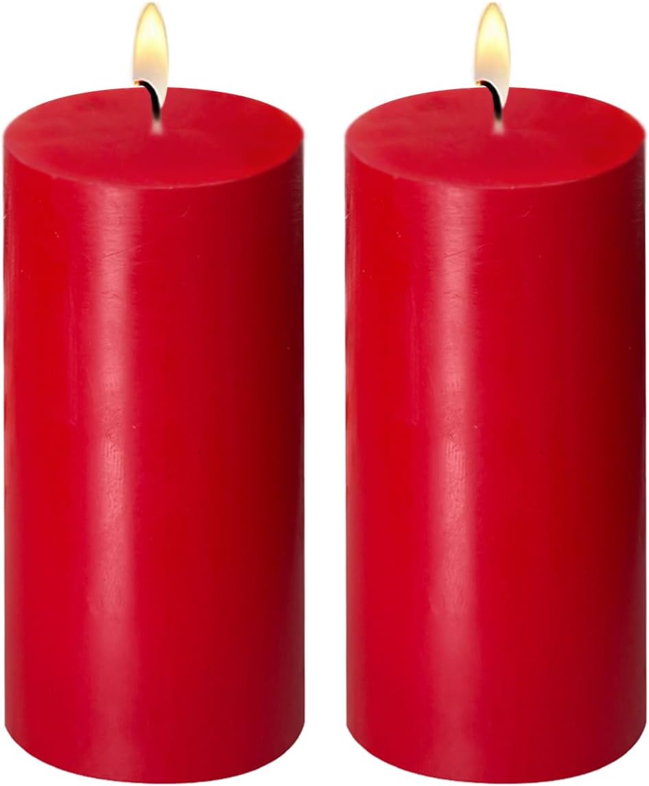 2 Pack 3x6 Inch Red Unscented Pillar Candles - 70 Hour Long Burning Dripless Smokeless Candles for Valentine's Day Christmas Home Decor Weddings Festivals