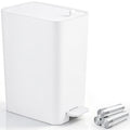 Small Bathroom Trash Can with Lid, Slim Garbage Can, 3.2 Gallon, White