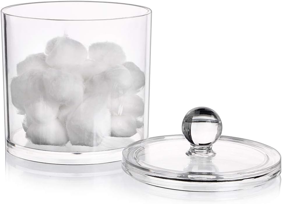Hipiwe Cotton Ball and Swab Holder Organizer Clear Acrylic Apothecary Jar