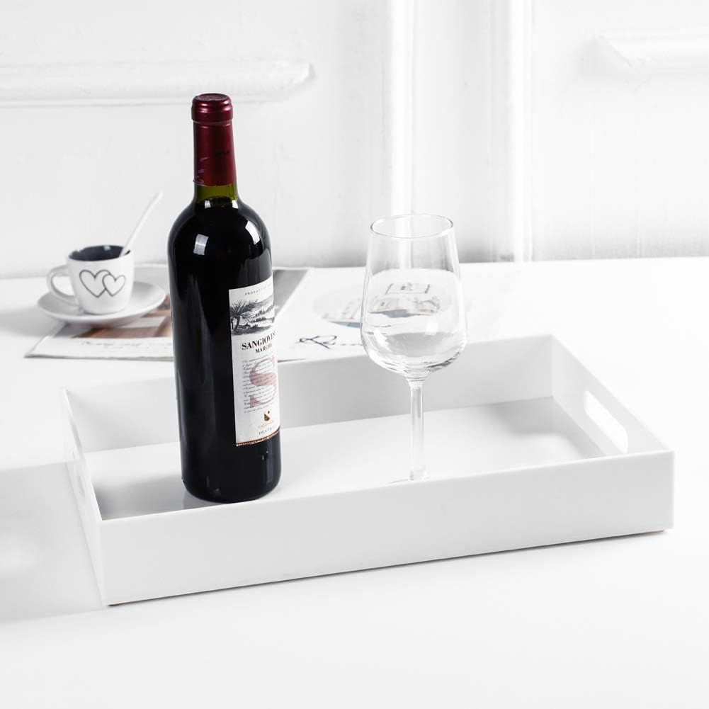 Sooyee Acrylic Serving Tray with Handles, 16" x 12", White