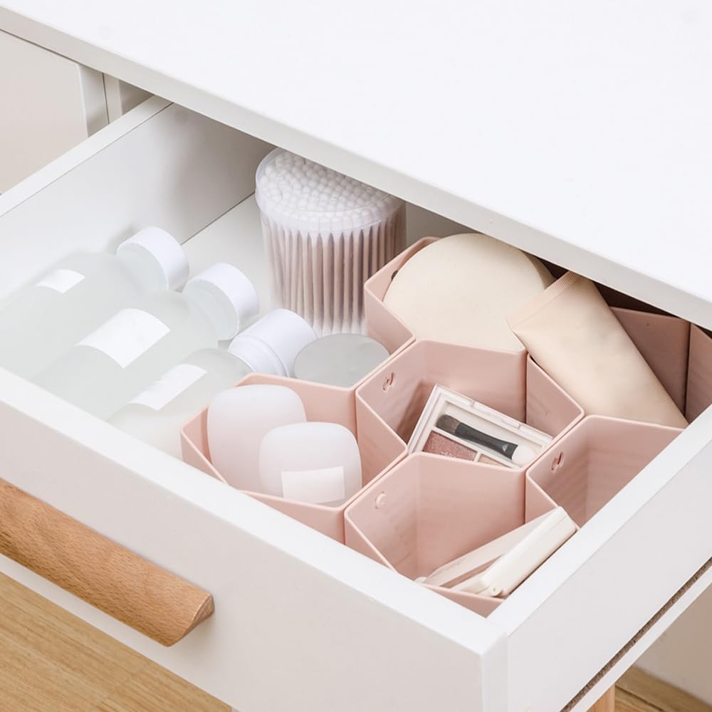 Poeland Drawer Divider Organizer Adjustable DIY Grid Honeycomb Drawer Divider for Underwear Belt Scarf Socks Pink