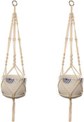 Set of 2 Macrame Plant Hanger with Metal Ring Wall Hanging Planter Basket for Indoor Outdoor Flower Pot Plant Holder Wall Art Vintage-Inspired Home Decor, Cotton Rope, 4 Legs 41 inch (Model 02)