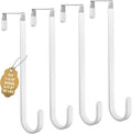 Over the Door Hooks, 4 Pack Heavy Door Hanger Hooks with Non-Slip Rubber, Over Door Hanger for Towels, Coats, Bags, Space Saving Door Coat Hanger for Living Room,Bathroom, Bedroom (White, Long)