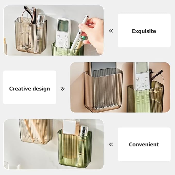 DOITOOL Semi-Transparent Remote Control Storage Box 2 Pack Wall Mounted Organizer with Adhesive Hooks for Home Office Bedroom Desk Punch Free Remote Controller Holder