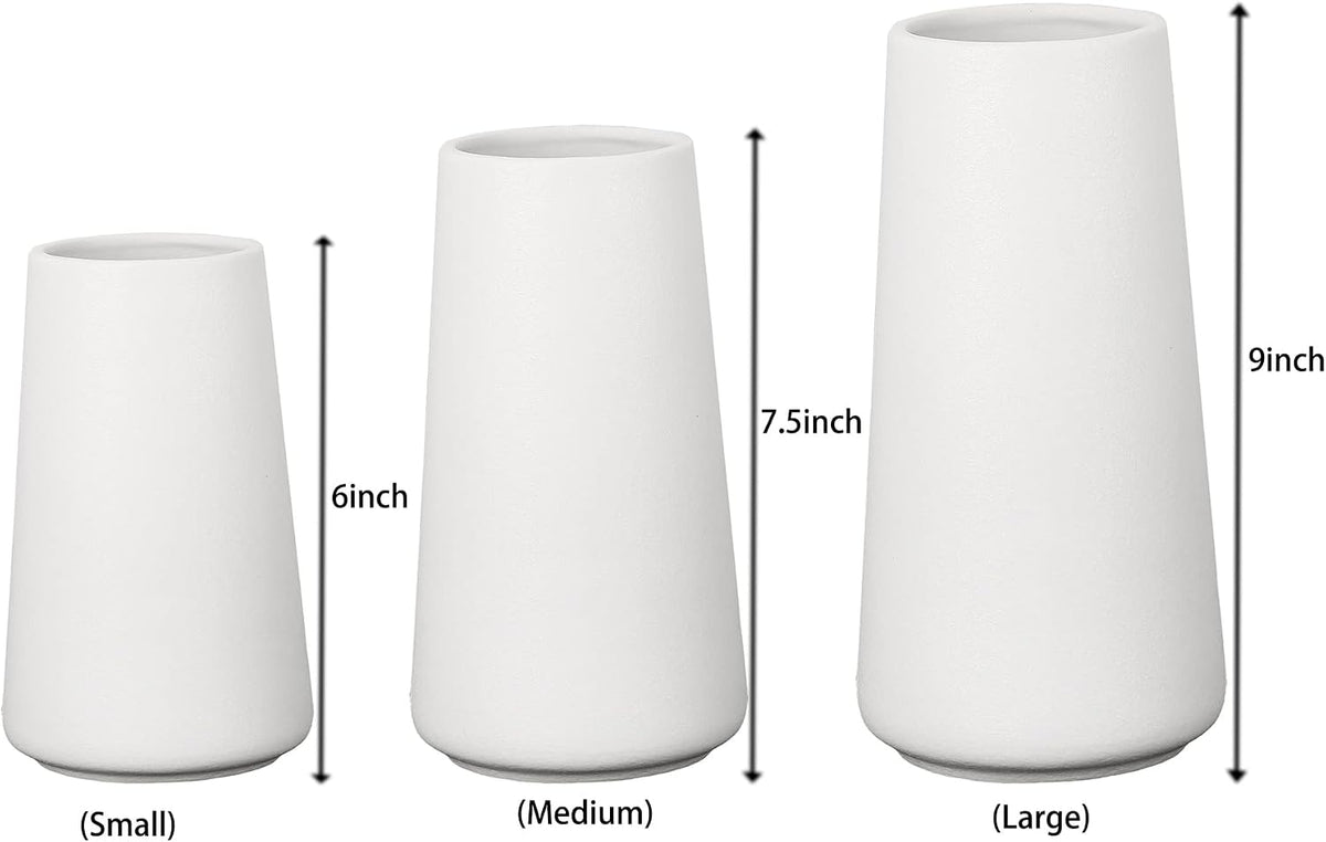 Ceramic White Vase, Simple Vases for Lavender Pampas Grass Dried Flowers Plants, Frosted Elegant Vase for Modern Table Shelf Wedding Home Decor (Medium)